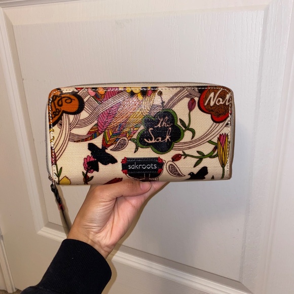 Sakroots Coated Canvas Peace/Bird Multicolored Floral Print Tote Bag, Sz M - Picture 5 of 6